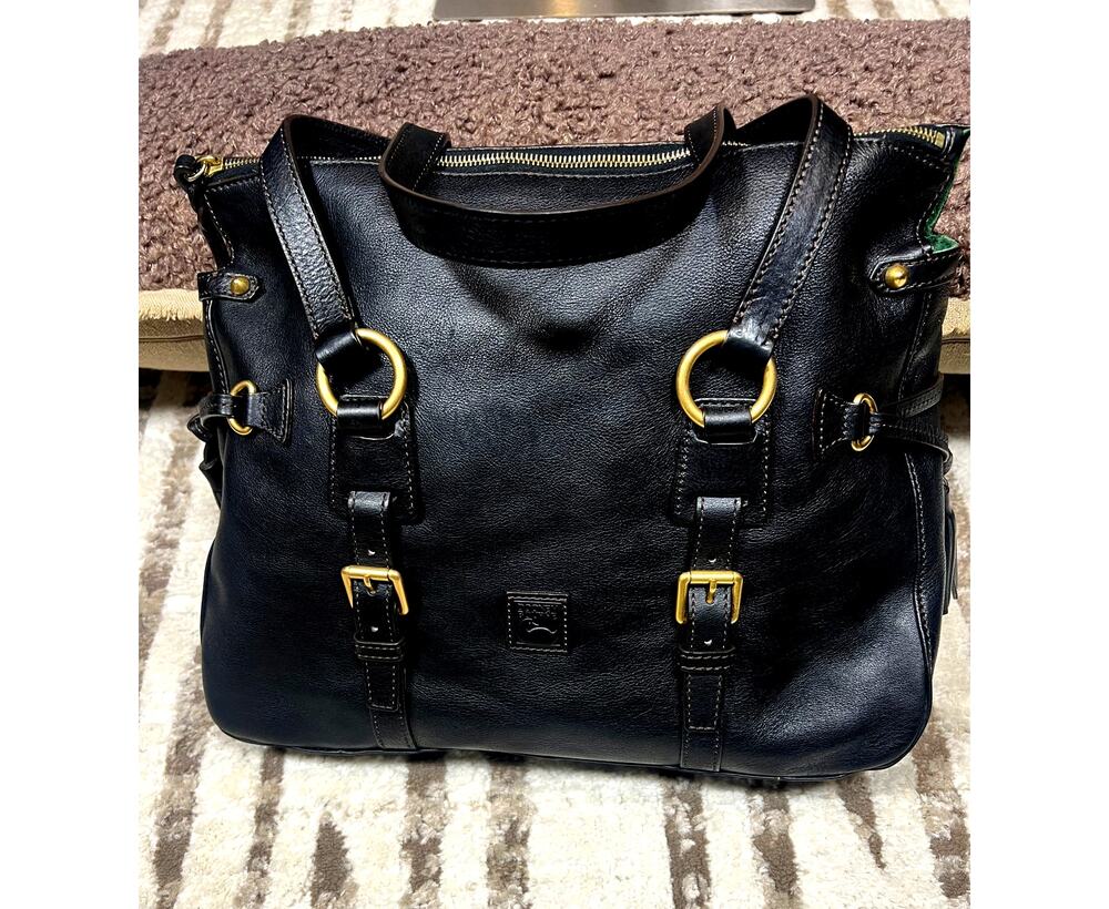 Dooney Bourke Authentic Florentine Leather Dbl Strap Satchel Black EUC Few Flaws